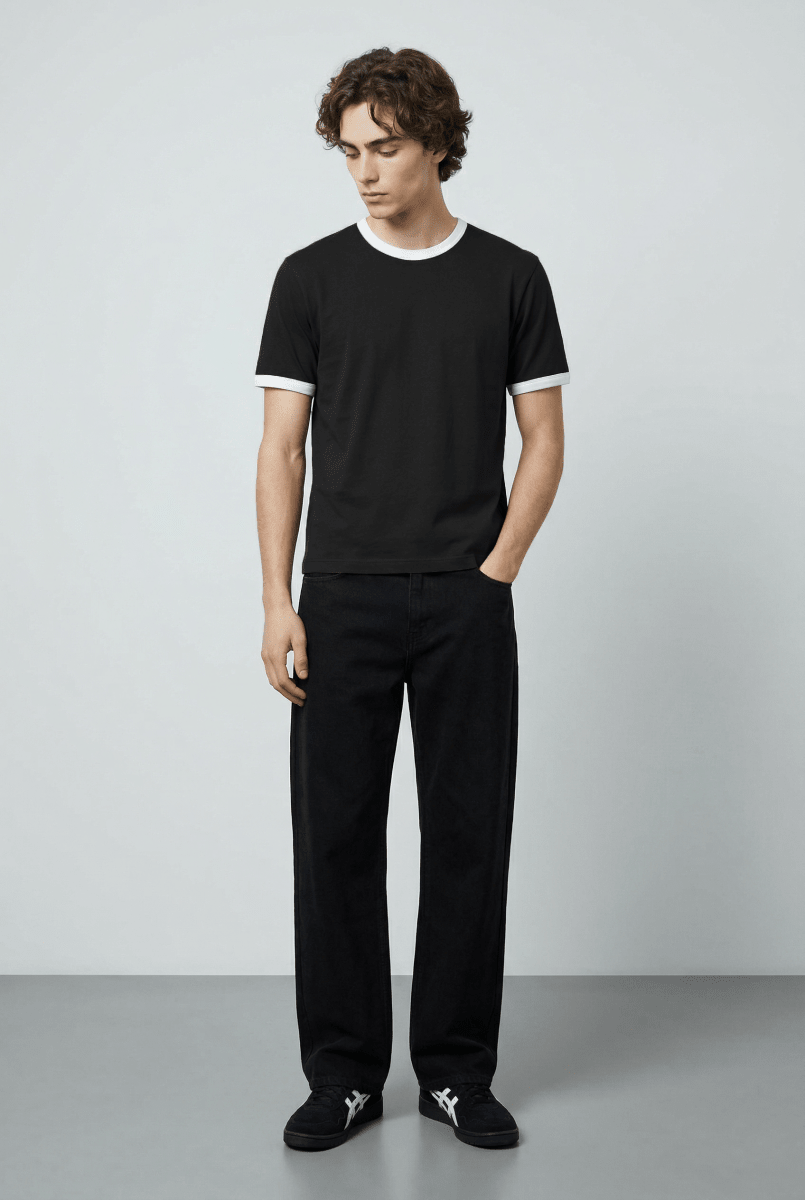 Contrast Trims T-shirt in Black