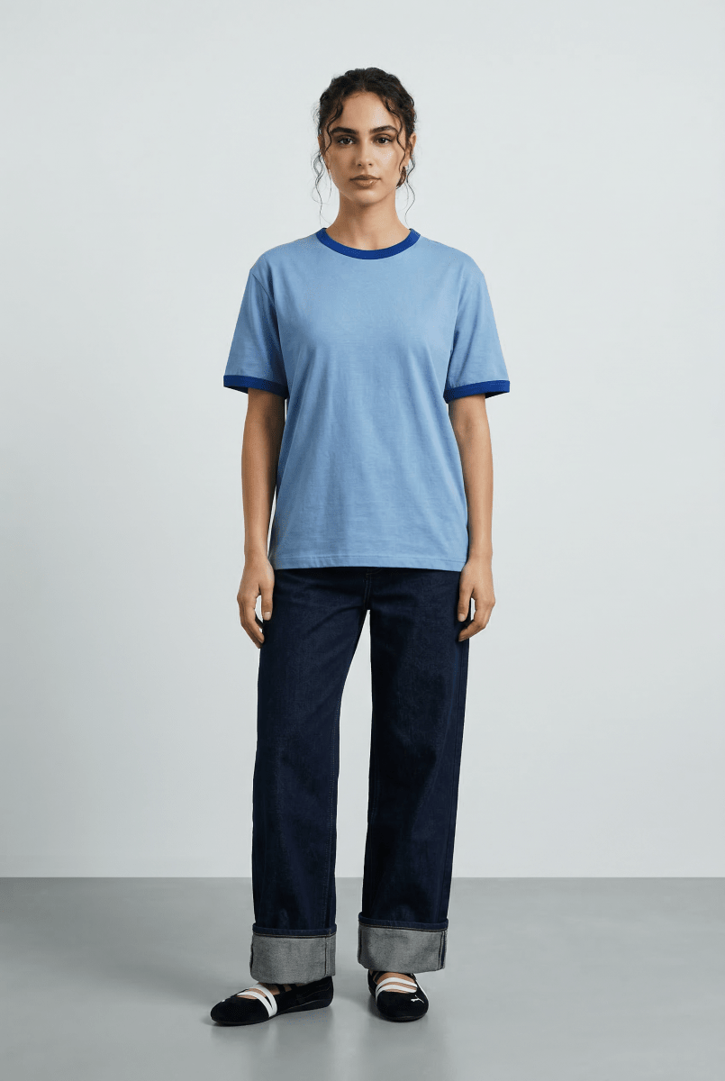 Contrast Trims T-shirt in Blue TEE ATTIR-UNISEX