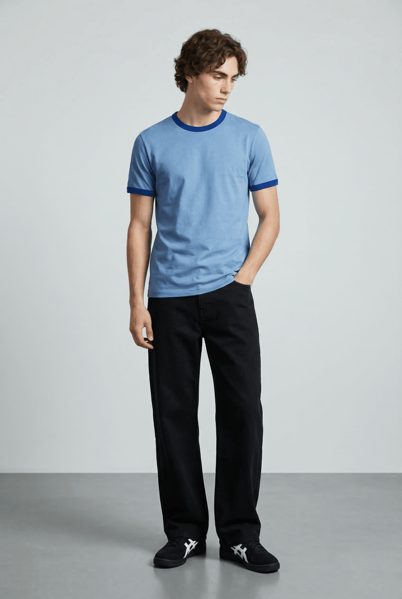 Contrast Trims T-shirt in Blue TEE ATTIR-UNISEX