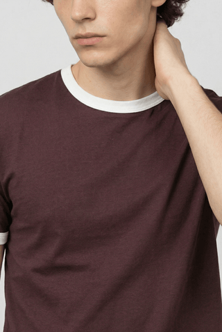 Contrast Trims T-shirt in Chocolate - AttirTEE