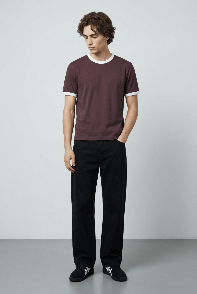 Contrast Trims T-shirt in Chocolate TEE ATTIR-UNISEX