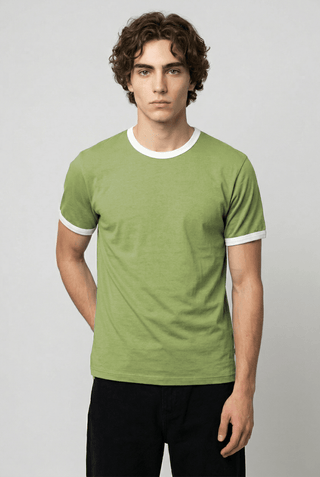 Contrast Trims T-shirt in Matcha - AttirTEE
