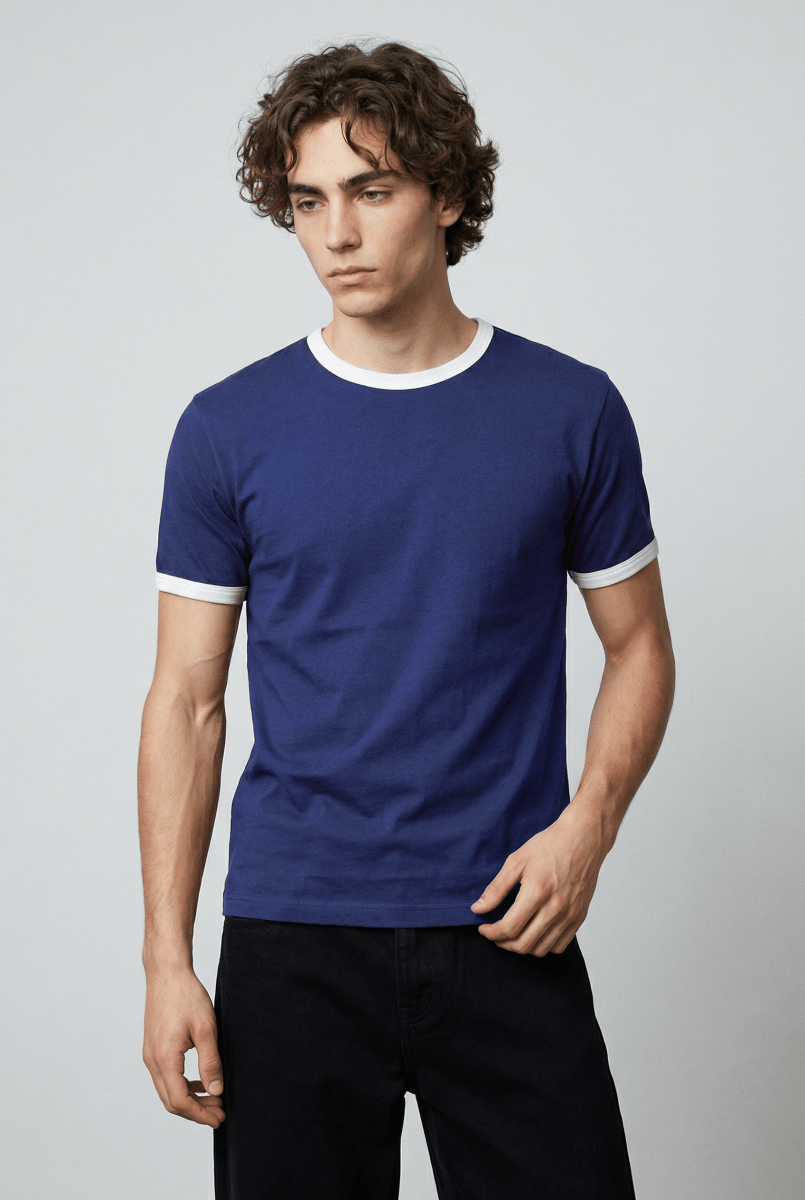 Contrast Trims T-shirt in Navy