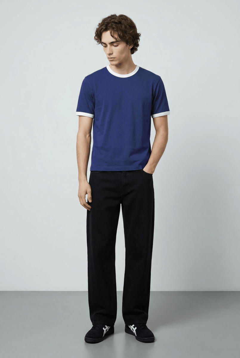 Contrast Trims T-shirt in Navy TEE ATTIR-UNISEX