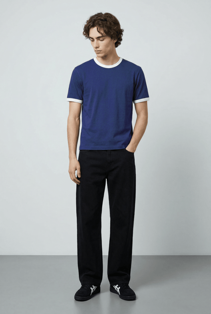 Contrast Trims T-shirt in Navy