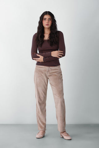 Corduroy Straight - Fit Pants in Nude - AttirPANT