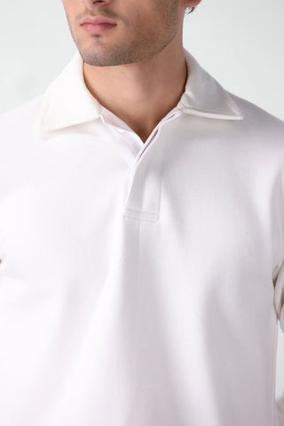 Cotton Polo Sweatshirt in White - AttirPOLOSWEATSHIRT