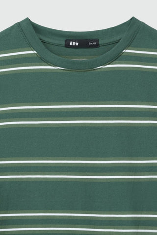 Cotton T-shirt in Green Stripes - AttirTEE
