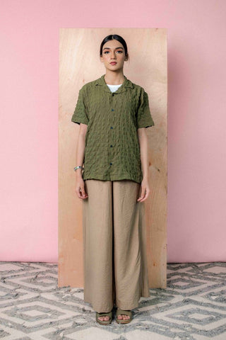Creased Camp Collar Shirt in Olive - AttirSHIRT