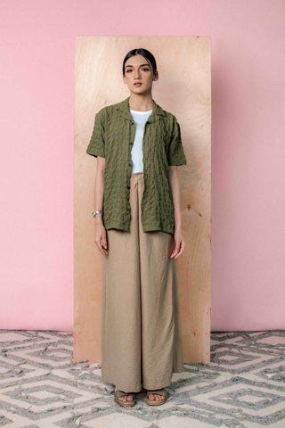 Creased Camp Collar Shirt in Olive - AttirSHIRT