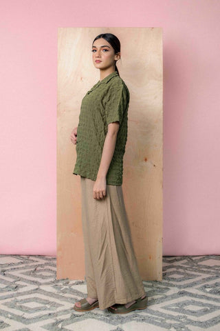 Creased Camp Collar Shirt in Olive - AttirSHIRT