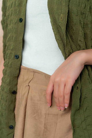 Creased Camp Collar Shirt in Olive - AttirSHIRT