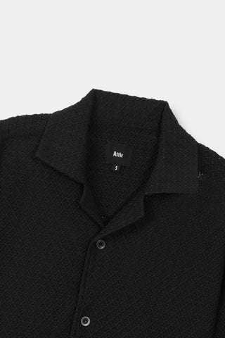 Crochet Knit Resort Collar Shirt in Black - AttirSHIRT