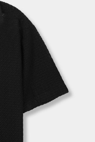 Crochet Knit Resort Collar Shirt in Black - AttirSHIRT