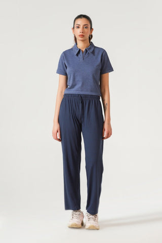 Cropped Polo Top in Blue Melange - AttirPOLO