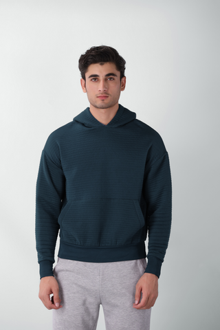 Parallel Quilted Oversized Hoodie in Dark Blue