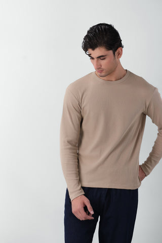 Waffle Textured Long Sleeves T-shirt in Skin