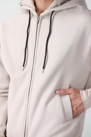Bulky Zip-up Hoodie in Stone