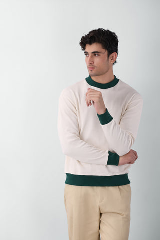 Waffle Textured Contrast Trims Sweatshirt in Green