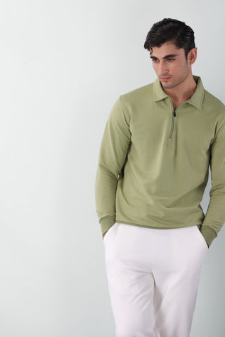 Polo Q-zip Sweatshirt in Matcha Green