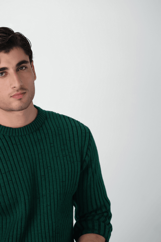 Dual Tone Plating Knitted Jumper in Dark Green - AttirSWEATER