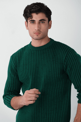 Dual Tone Plating Knitted Jumper in Dark Green - AttirSWEATER