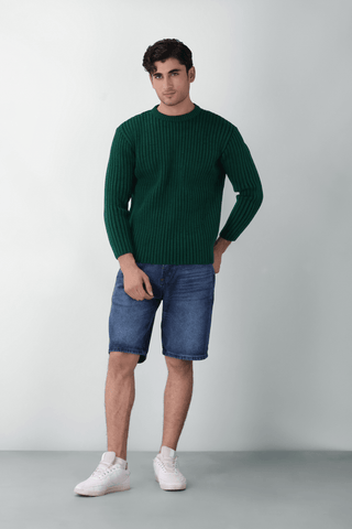 Dual Tone Plating Knitted Jumper in Dark Green - AttirSWEATER