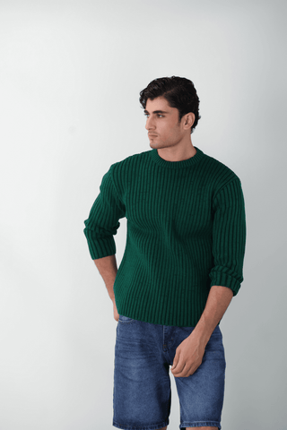 Dual Tone Plating Knitted Jumper in Dark Green - AttirSWEATER
