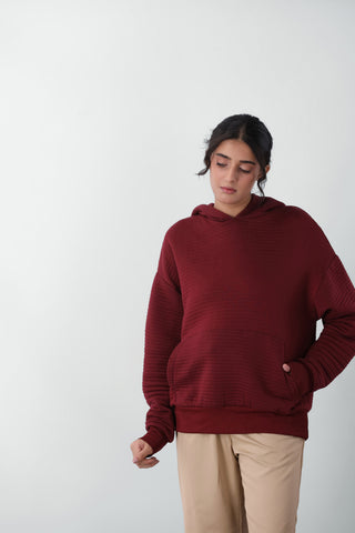 Parallel Quilted Oversized Hoodie in Red
