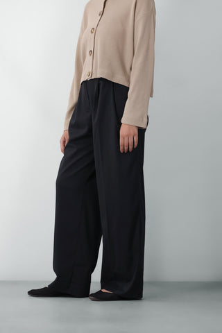 Wide-leg Pleated Pants in Black