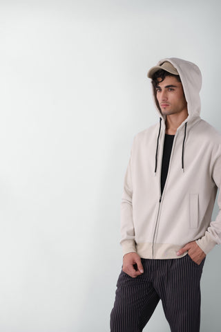 Bulky Zip-up Hoodie in Stone