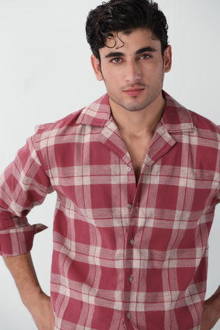 Boxy Fit Camp Collar Flannel Shirt in Red