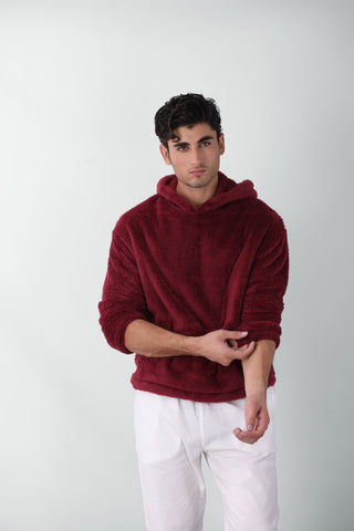 Teddy Fur Hoodie in Rosewood