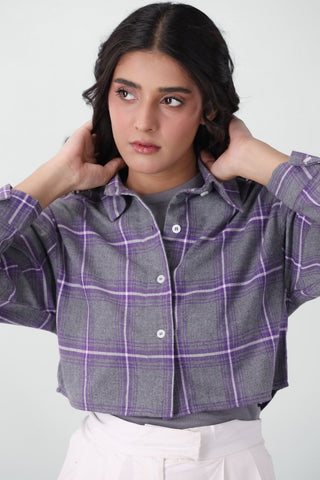 Flannel Crop Shirt in Grey - AttirSHIRT