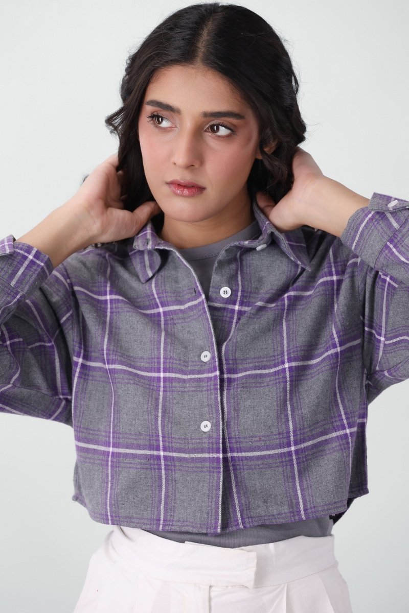 Flannel Crop Shirt in Grey