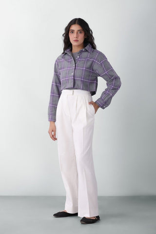 Flannel Crop Shirt in Grey - AttirSHIRT