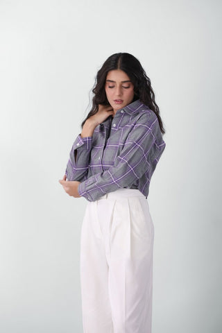 Flannel Crop Shirt in Grey - AttirSHIRT