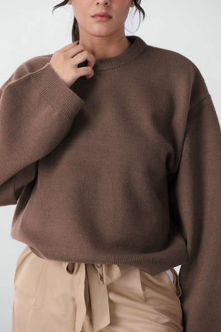 Fluffy Oversized Knitted Jumper in Cocoa - AttirSWEATER