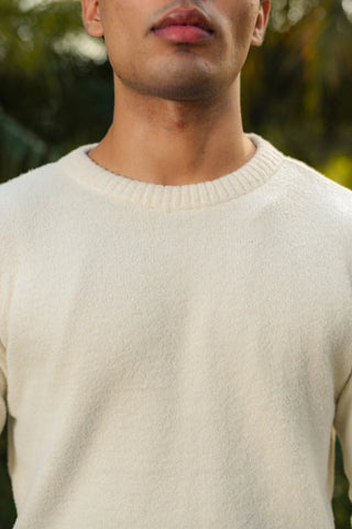 Furry Crew Neck Knitted Jumper in Snow - AttirSWEATER