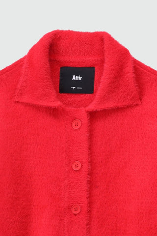 Furry Knitted Collared Cardigan in Scarlet Red - AttirCARDIGAN