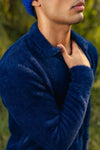 Furry Knitted Polo Jumper in Navy POLOSWEATER ATTIR-MEN