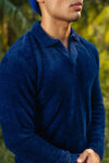 Furry Knitted Polo Jumper in Navy POLOSWEATER ATTIR-MEN
