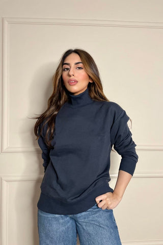 High Mock Oversized Sweat in Dark Blue - AttirSWEATSHIRT