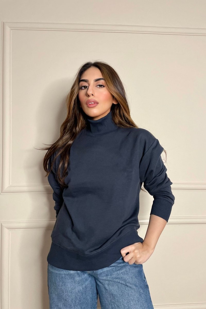 High Mock Oversized Sweat in Dark Blue SWEATSHIRT ATTIR-WOMEN