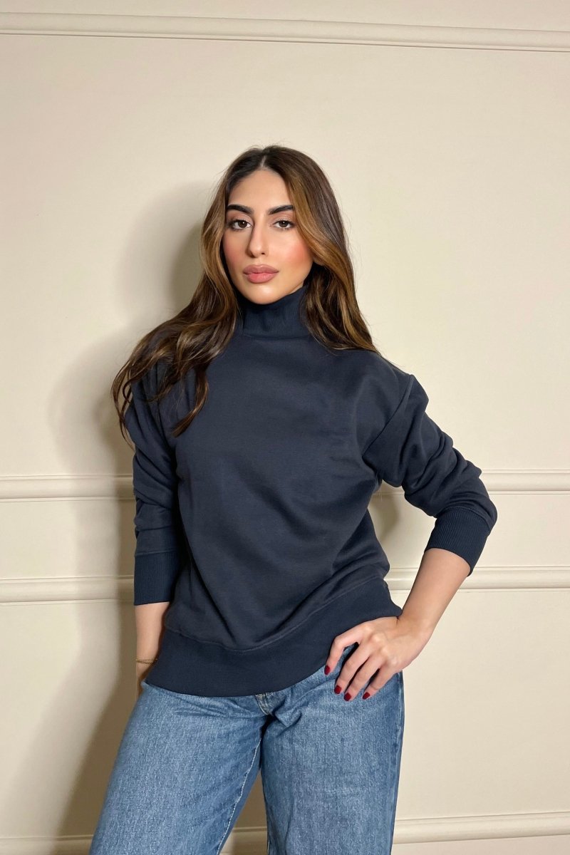 High Mock Oversized Sweat in Dark Blue SWEATSHIRT ATTIR-WOMEN