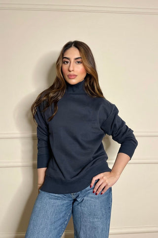 High Mock Oversized Sweat in Dark Blue - AttirSWEATSHIRT