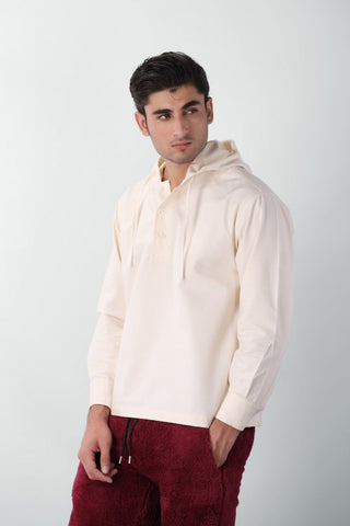 Hoodie Detail Shirt in White - AttirSHIRT