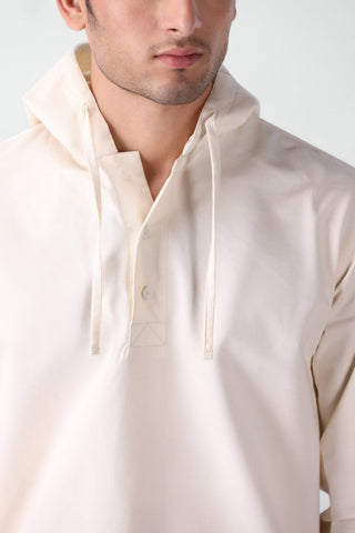 Hoodie Detail Shirt in White - AttirSHIRT