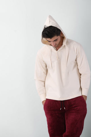 Hoodie Detail Shirt in White - AttirSHIRT