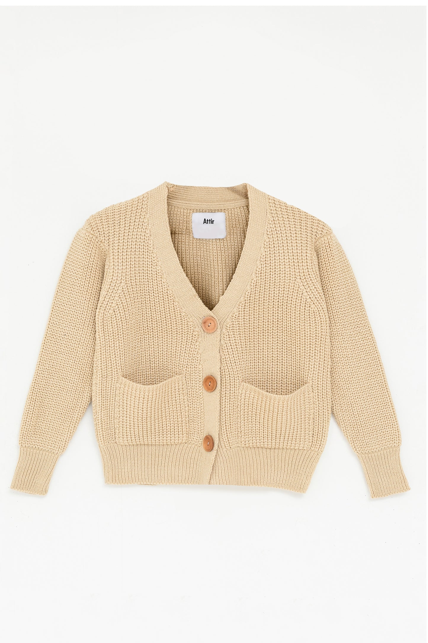 Fluffy Rib Knitted Cardigan in Beige